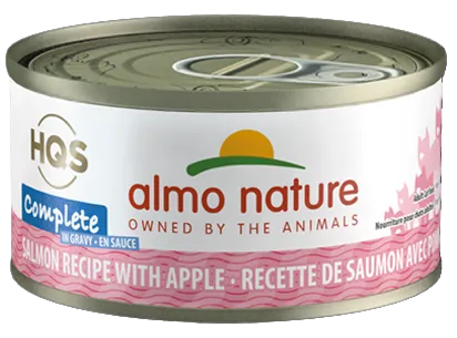Almo Nature HQS Complete Salmon Recipe With Apple In Gravy Canned Cat Food: 2.47- Oz Cans, Case of 24