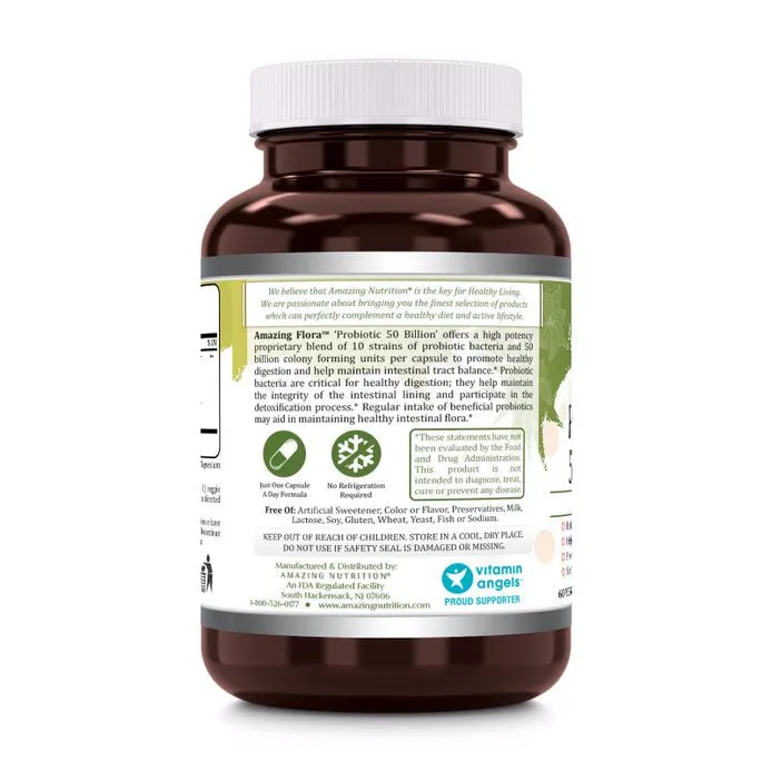 Amazing Flora Probiotic 50 Billion | 10 Strains | 60 Veggie Capsules