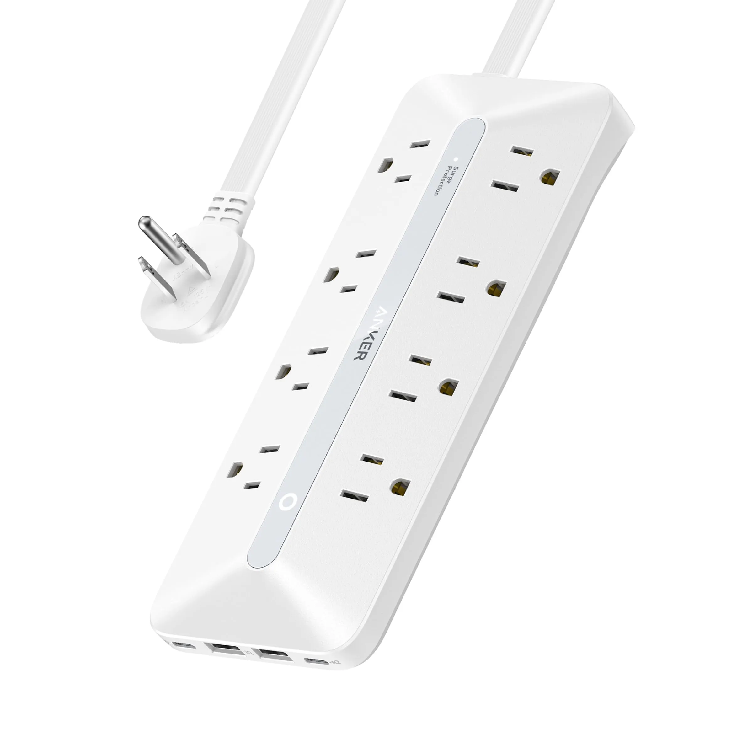 Anker Flat Plug Power Strip, 12-in-1 USB-C Power Strip with 8 AC, 2 USB-C, and 2 USB-A Ports, 5 feet Extension Cord, Slim Desk Charging Station, 900J Surge Protection, 35W Max for Home, Office, Dorm