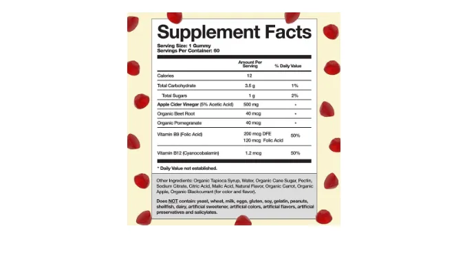 Apple Cider Vinegar Gummy Vitamins by Goli Nutrition - Immunity & Detox - (1 Pack, 60 Count, with The Mother, Gluten-Free, Vegan, Vitamin B9, B12, Beetroot, Pomegranate)