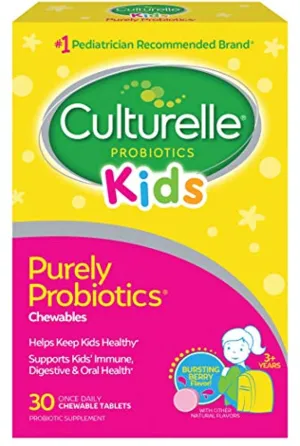Culturelle Kids Chewable Daily Probiotic for Kids - Natural Berry - Supports Immune, Digestive, and Oral Health - For Age 3  - Gluten,Dairy,Soy-Free - 30 count