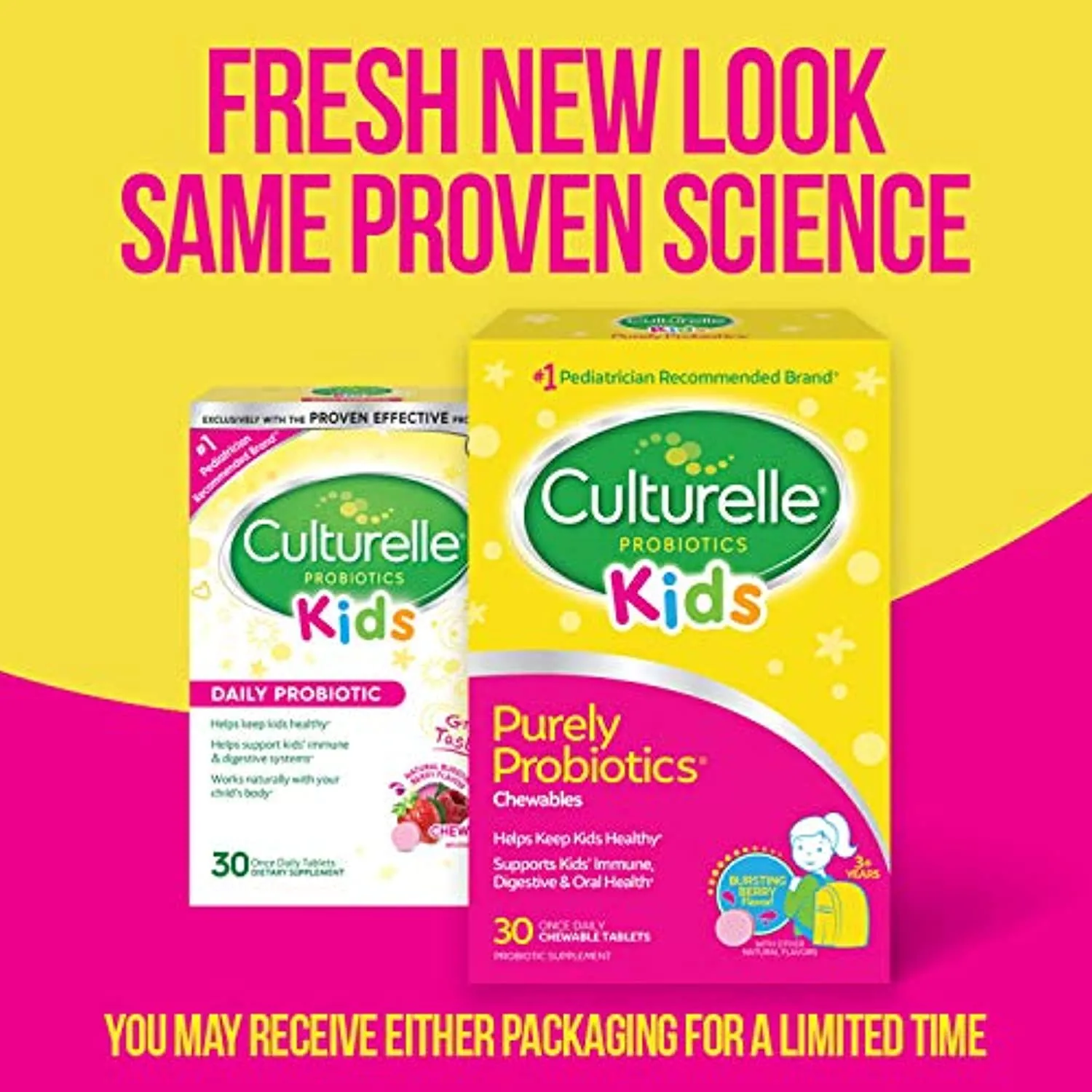 Culturelle Kids Chewable Daily Probiotic for Kids - Natural Berry - Supports Immune, Digestive, and Oral Health - For Age 3  - Gluten,Dairy,Soy-Free - 30 count