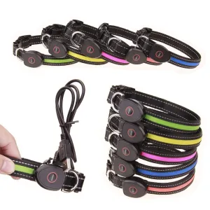 Cute Rechargeable LED Luminous Nylon Dog Collar