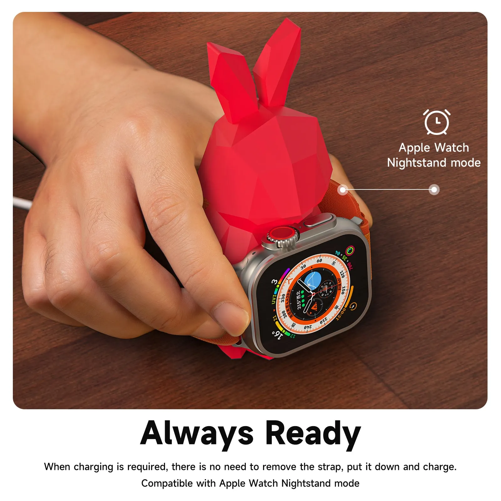 Geometric Rabbit Design Charger Stand for Apple Watch - Compatible with iWatch Series 1-8 / 38mm-45mm, Supports Night Stand Mode