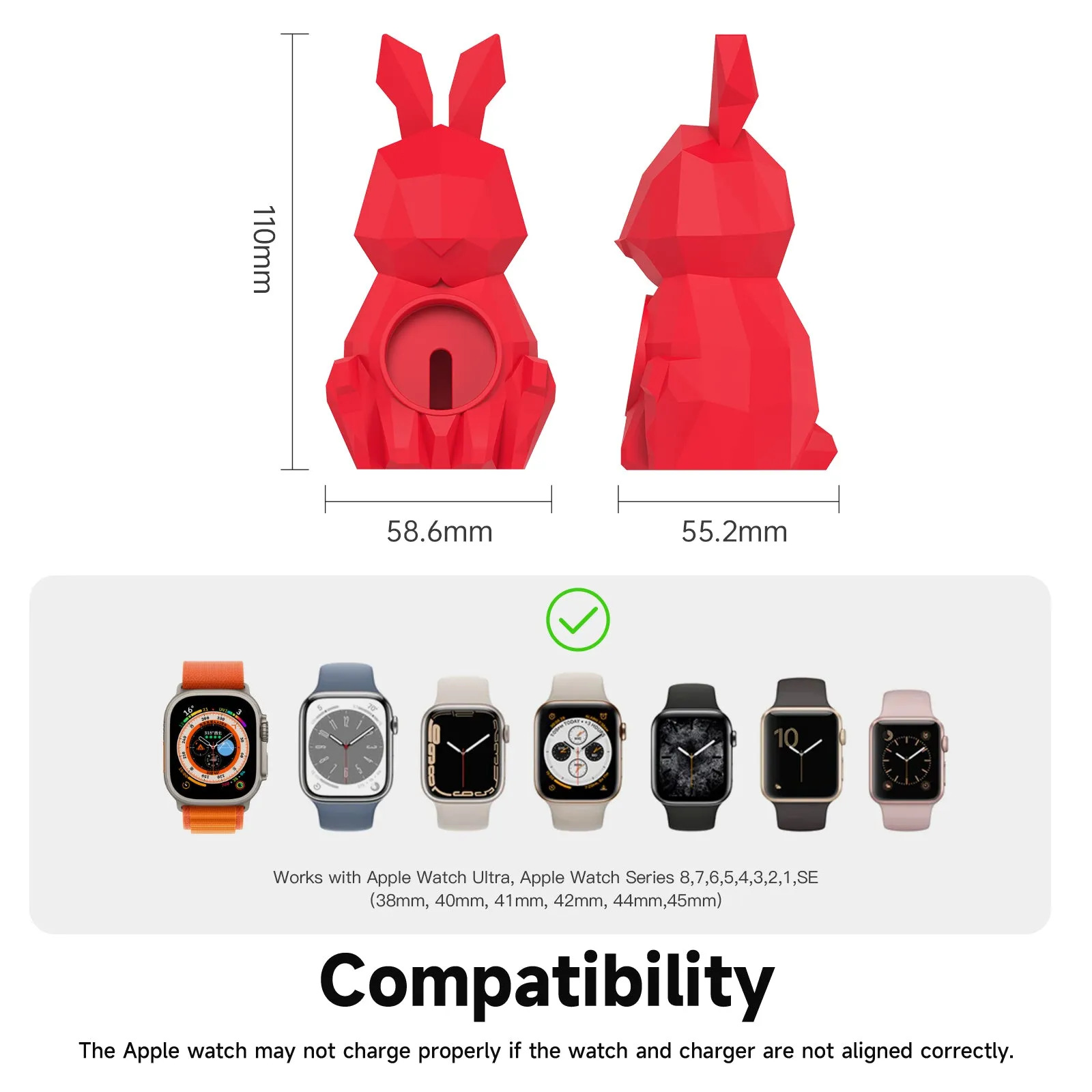 Geometric Rabbit Design Charger Stand for Apple Watch - Compatible with iWatch Series 1-8 / 38mm-45mm, Supports Night Stand Mode