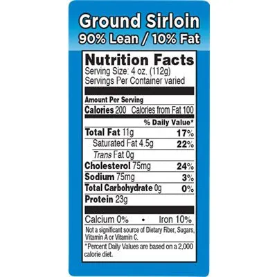 Gr Sirloin 90% Lean/10% Fat Label | Roll of 1,000