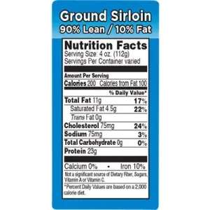 Gr Sirloin 90% Lean/10% Fat Label | Roll of 1,000