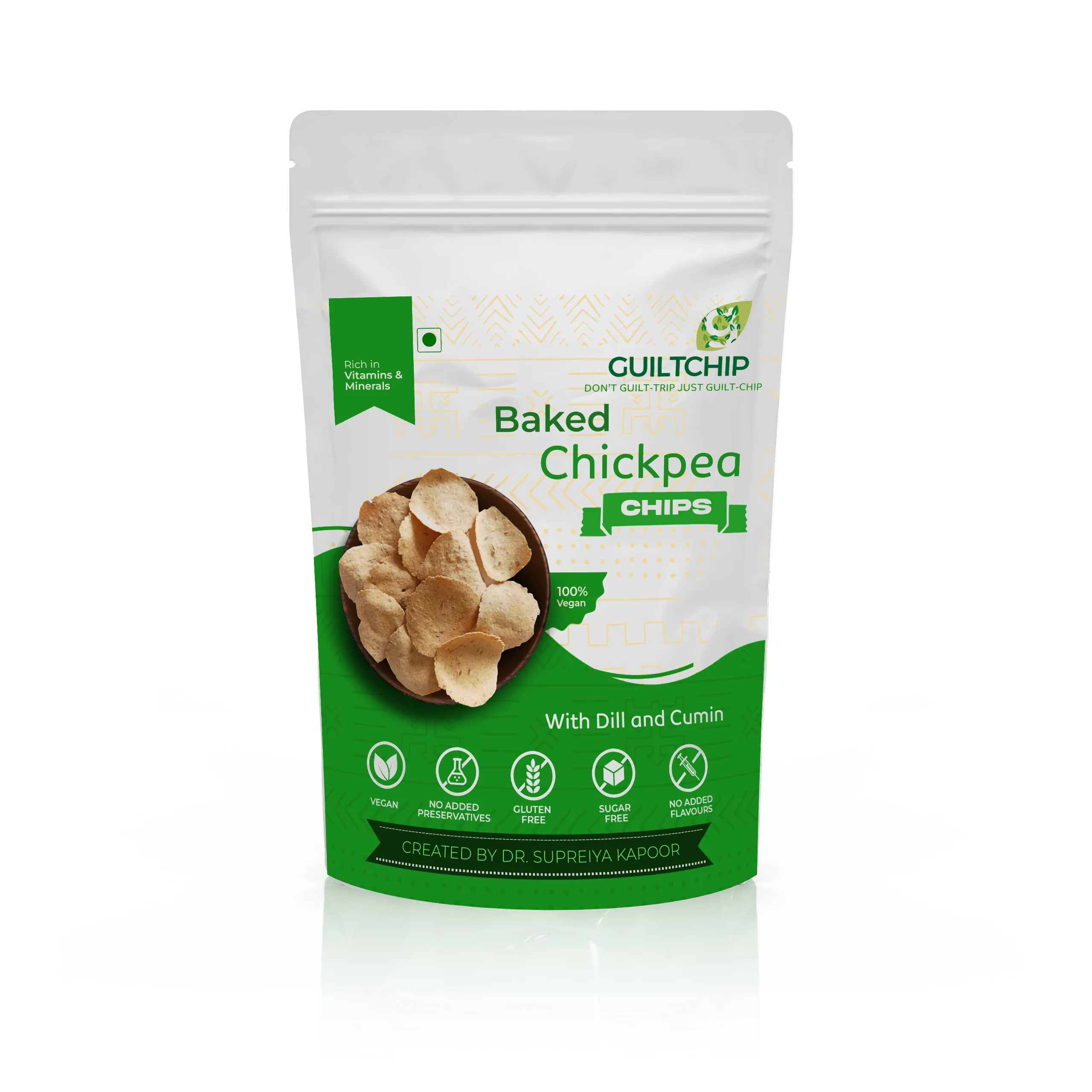 GUILTCHIP Baked Chickpea Chips With Dill And Cumin - 150 Grams