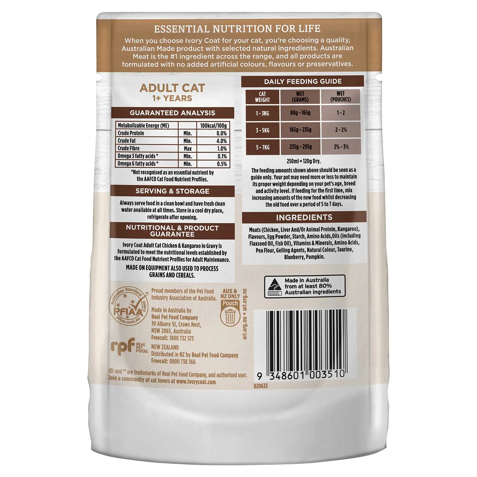 Ivory Coat Cat Food Pouch Adult Chicken & Kangaroo in Gravy