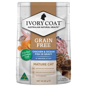 Ivory Coat Grain Free Chicken and Ocean Fish in Gravy Mature Cat Wet Food 85g x 12^^^