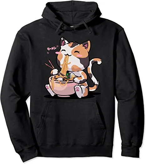 Kawaii Neko Cat Ramen Bowl Anime Otaku Japanese Noodles Pullover Hoodie