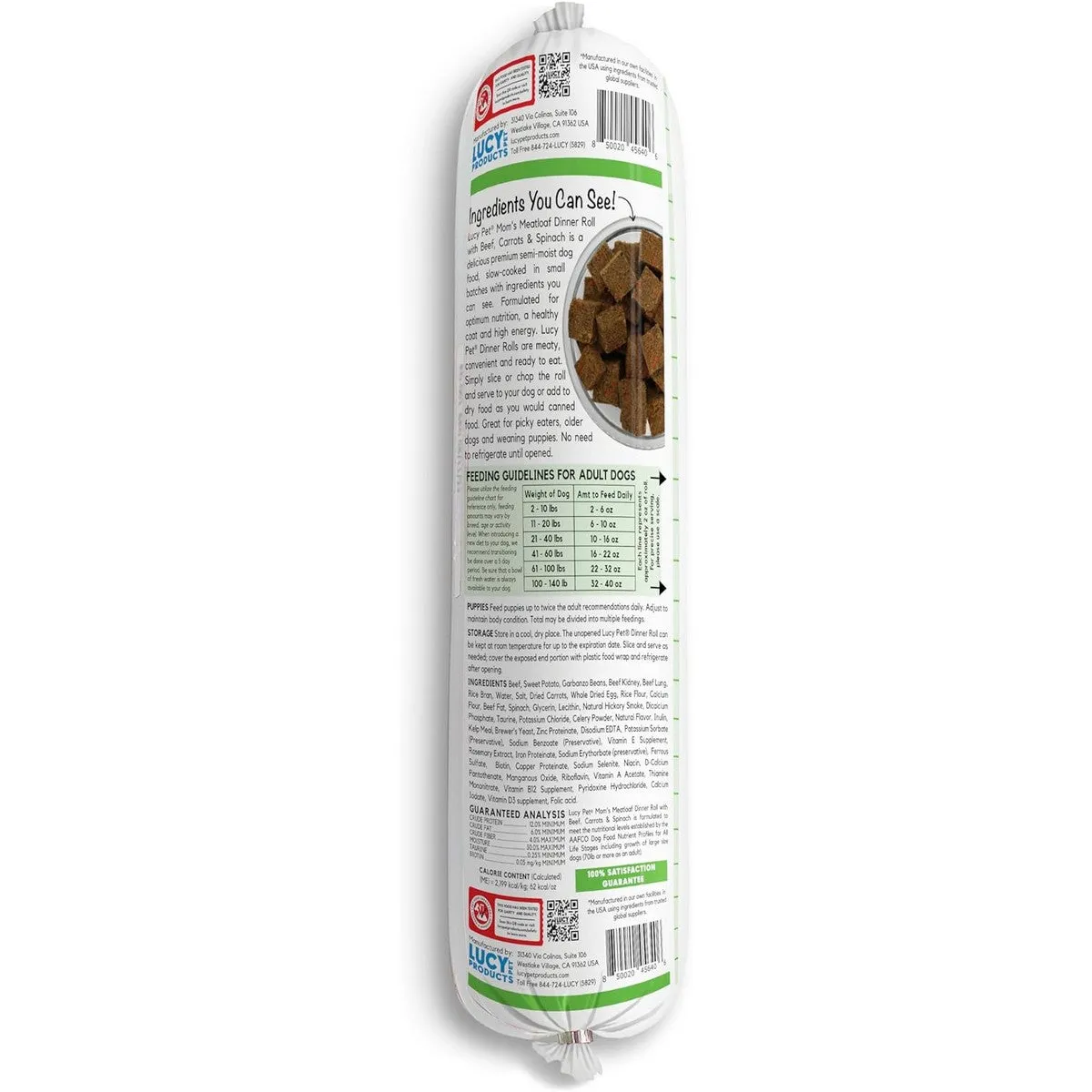 Lucy Pet Products Dinner Roll Mom's Meatloaf Beef Dog Food 4lb