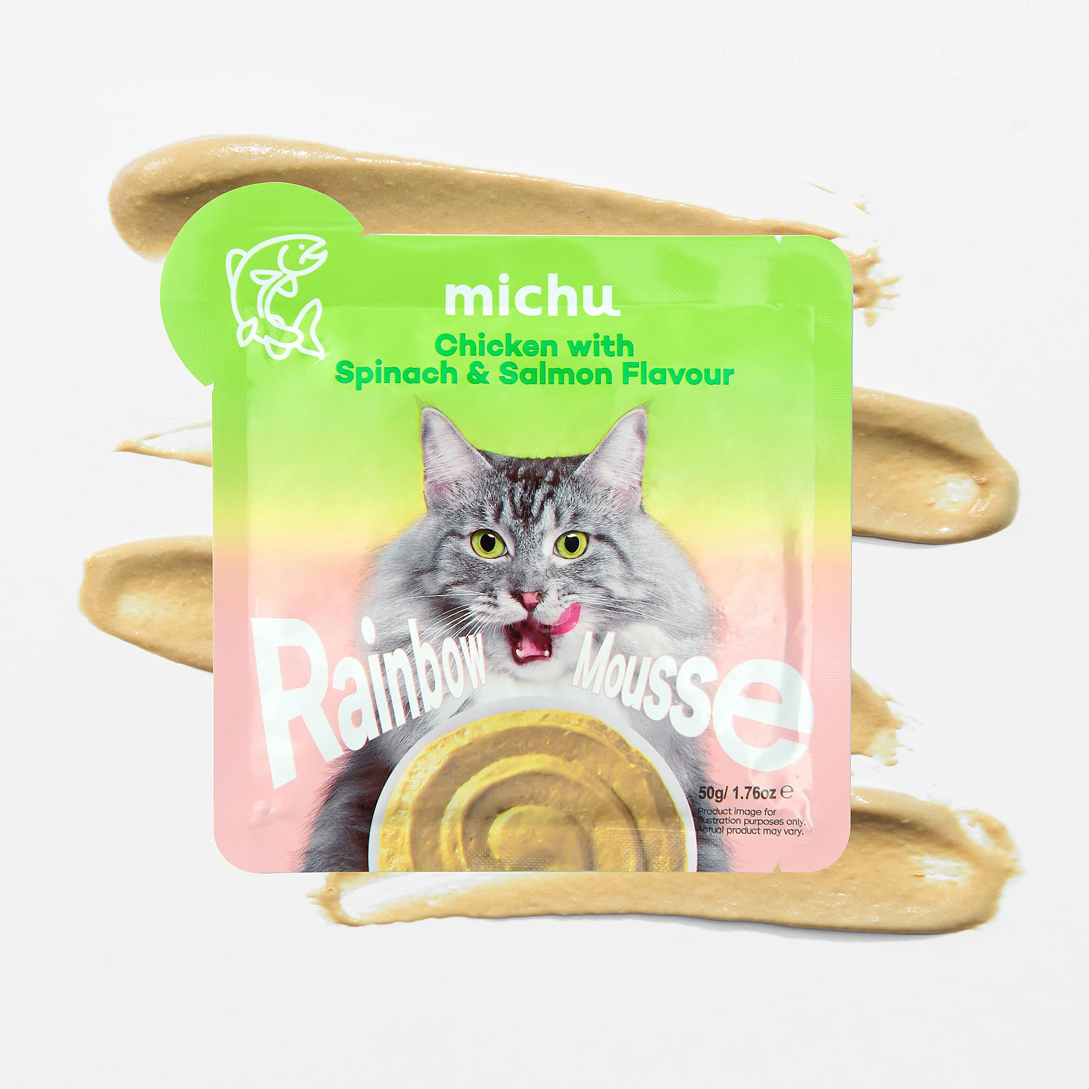 Michu Rainbow Mousse Chicken With Spinach & Salmon Flavour Cat Wet Food 50g x 10
