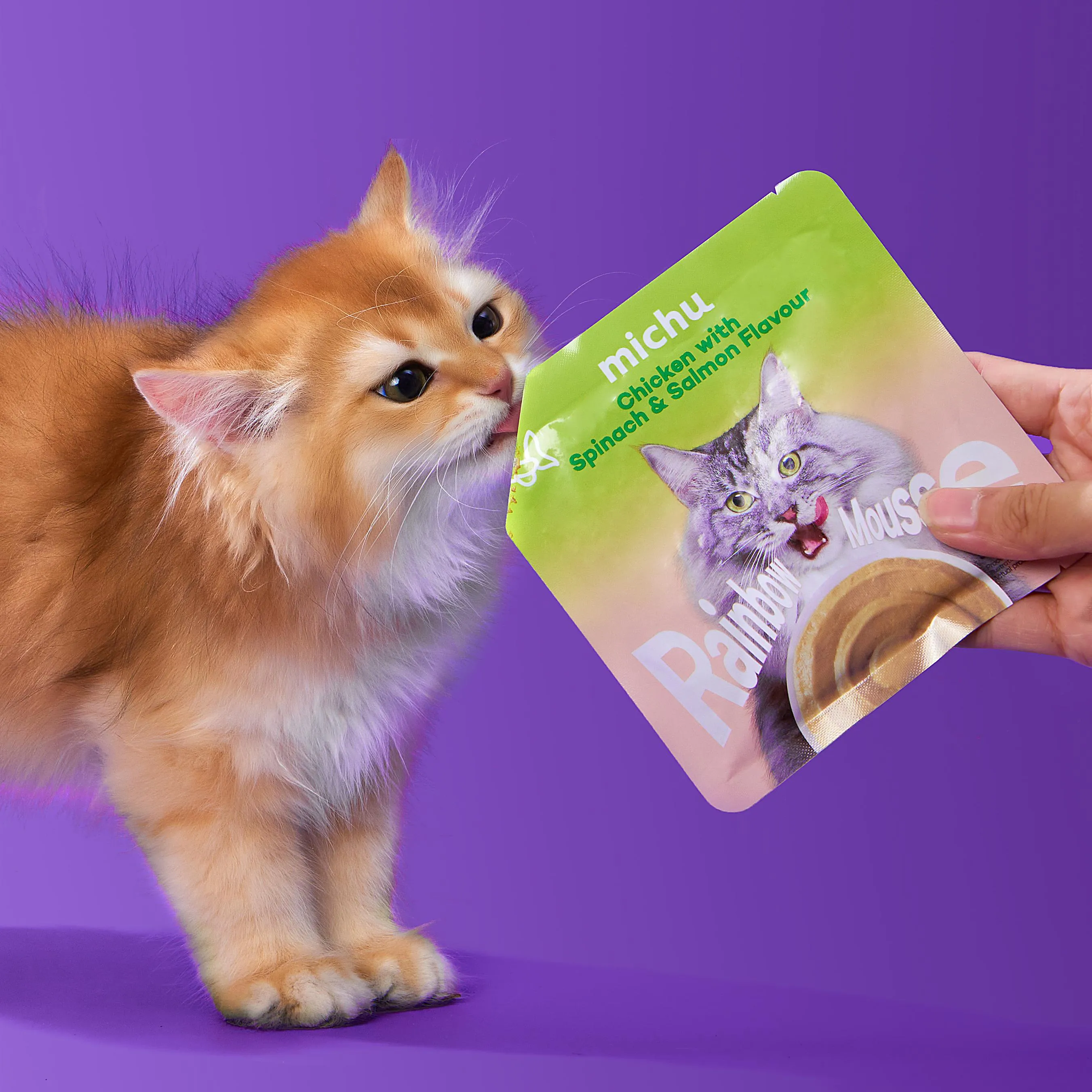 Michu Rainbow Mousse Chicken With Spinach & Salmon Flavour Cat Wet Food 50g x 10