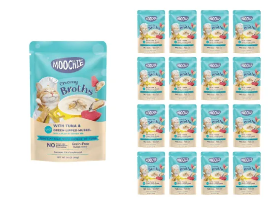 MOOCHIE CREAMY BROTH WITH TUNA & GREEN-LIPPED MUSSEL 40gX16 POUCHS