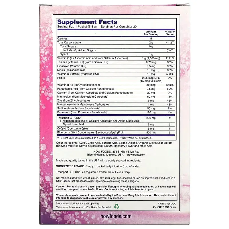 Now Effer-C Effervescent Drink Mix Elderberry 1000mg 30s