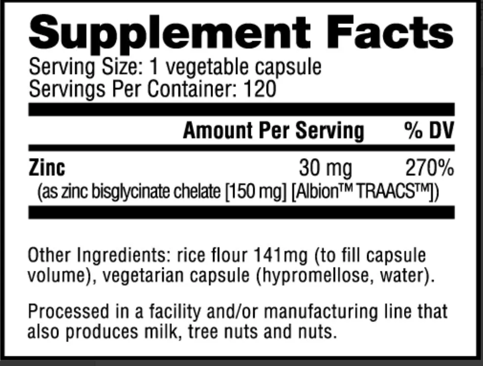 NutraBio- Zinc (Zn) 120 Veggie Capsules