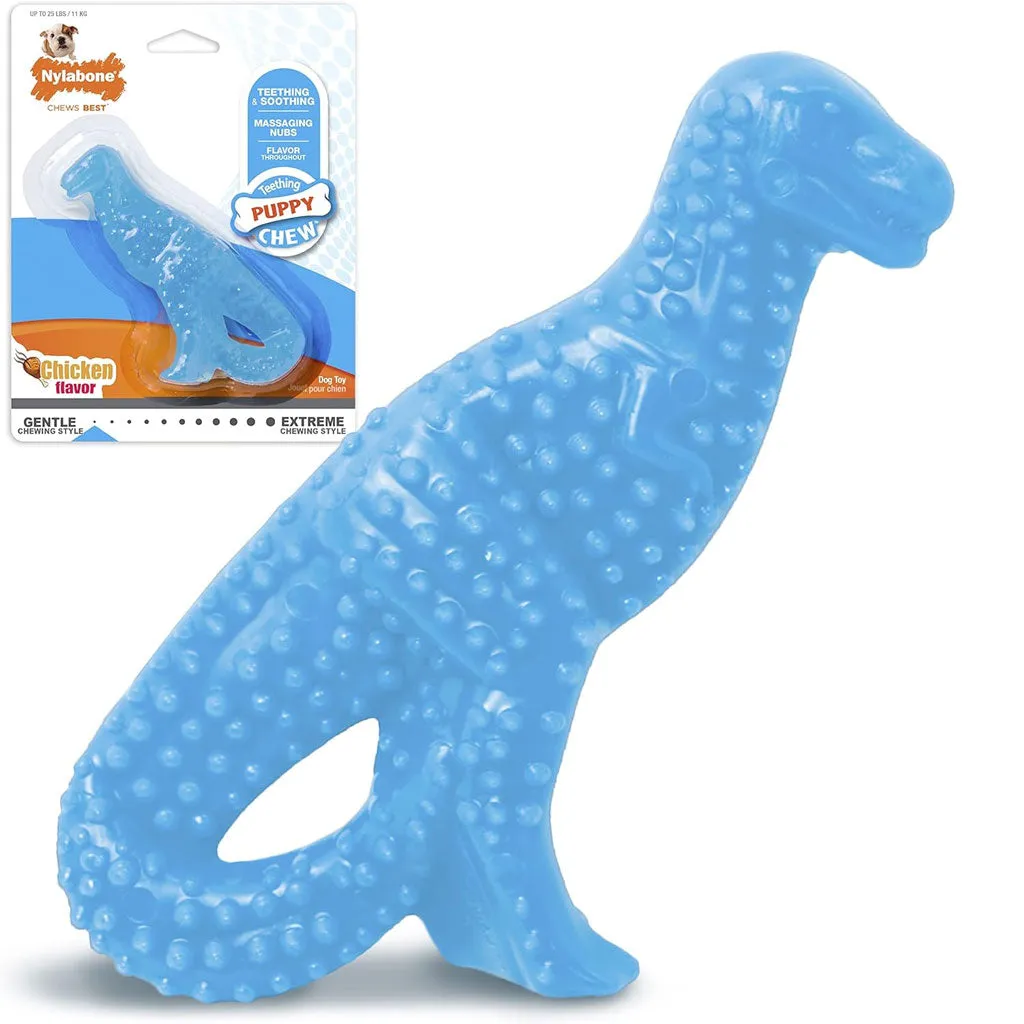Nylabone Puppy Dental Dinosaur Chew Toy for Teething Puppies Chicken Flavor, Small/Regular