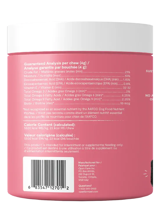 Open Farm Skin & Coat Supplement Chews For Dogs, 90-Count