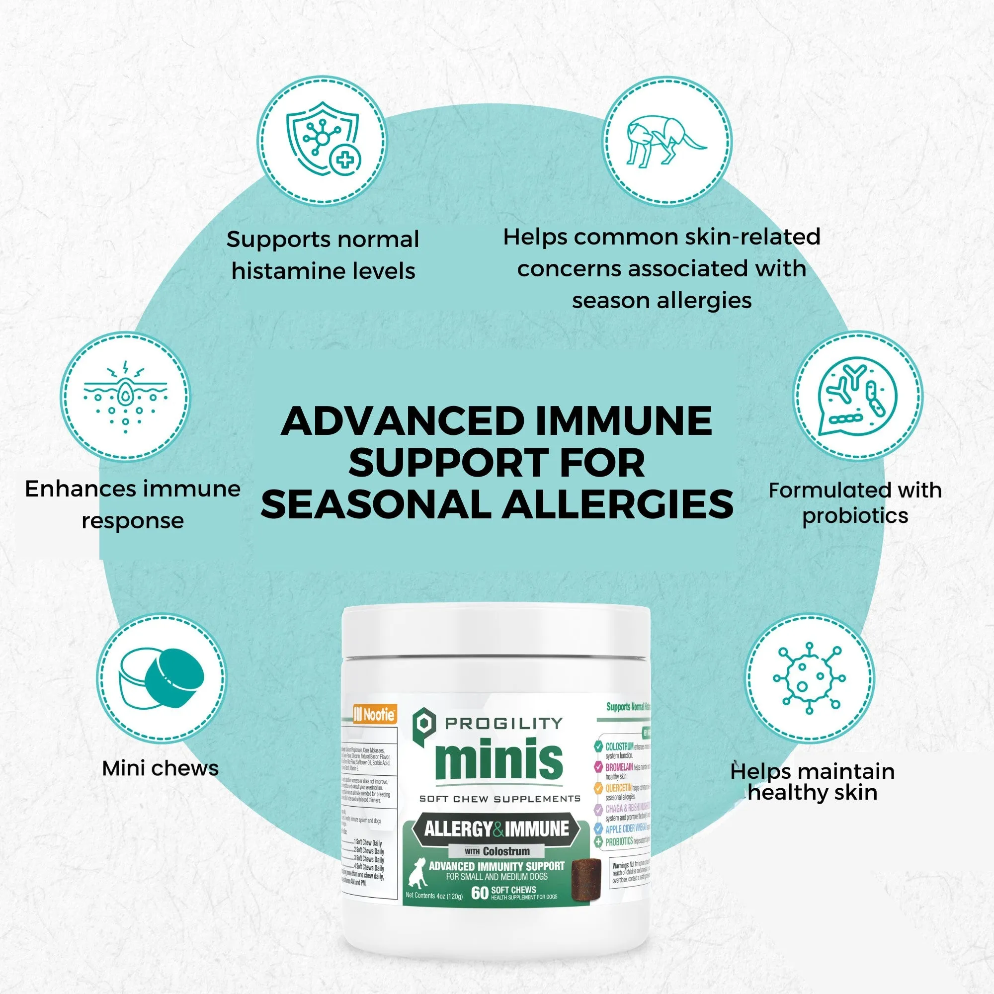 Progility Minis Allergy & Immune Soft Chew Supplements for Dogs for Seasonal Allergy Support | Advanced Immunity Support - For Small and Medium Dogs