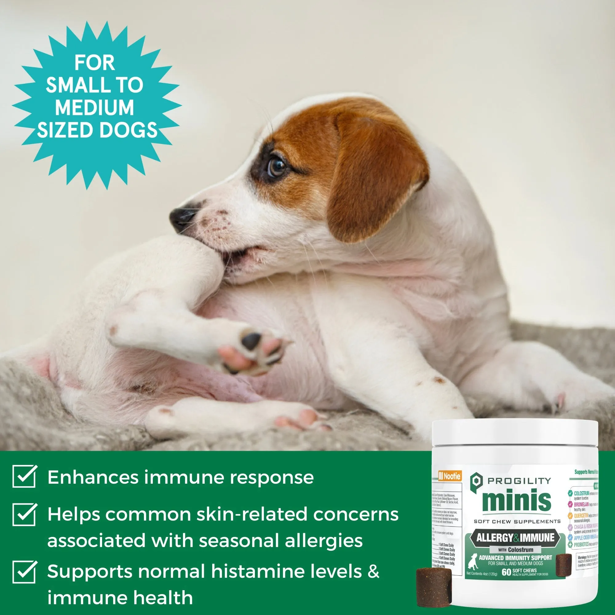 Progility Minis Allergy & Immune Soft Chew Supplements for Dogs for Seasonal Allergy Support | Advanced Immunity Support - For Small and Medium Dogs