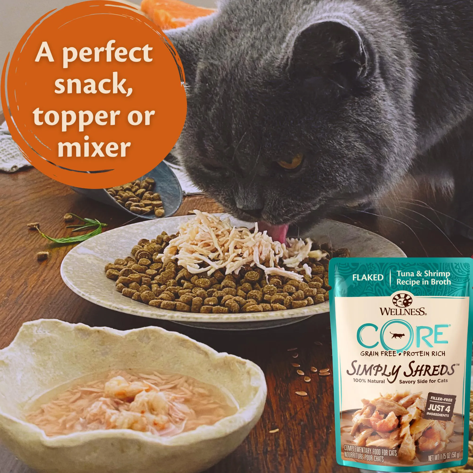 Wellness CORE Simply Shreds Flaked Tuna and Shrimp Recipe Wet Cat Food 50g x 12