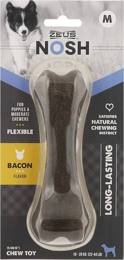 Zeus | Nosh Flexible Nylon & TPR Dog Chew Bone | Bacon